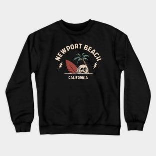 Vintage Surfing Newport Beach California // Retro Surf Skull Crewneck Sweatshirt